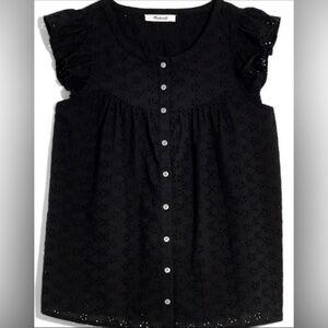 MADEWELL Ruffle-Sleeve Bib Eyelet Sleeveless Top Black Size Small